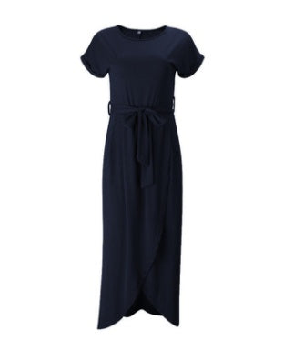 Langes Sommerkleid mit Gürtel & Beinschlitz – Elegant & Luftig